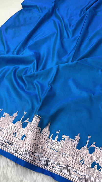 Royal Blue Kashi Ghat Banarasi Satin Katan Silk Saree