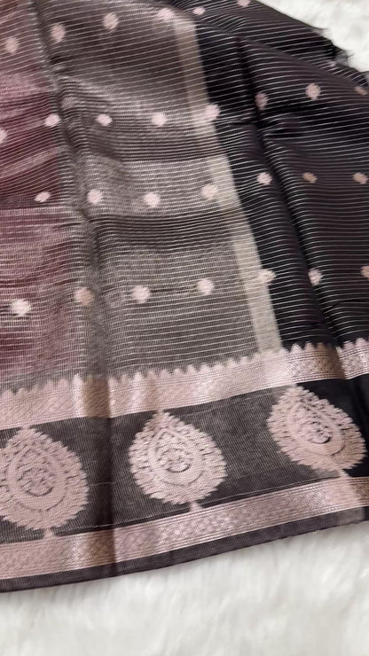 Maroon Black Semi Banarasi Silk Saree