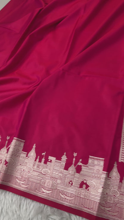 Deep Rani Pink Kashi Ghat Banarasi Satin Katan Silk Saree