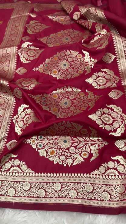 Maroon Banarasi Meenakari Katan Silk Saree