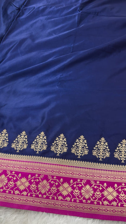 Navy Blue to Rani Pink Banarasi Mashru Silk Saree