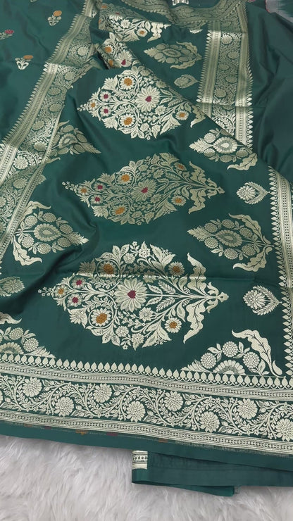 Emerald Green Banarasi Meenakari Katan Silk Saree