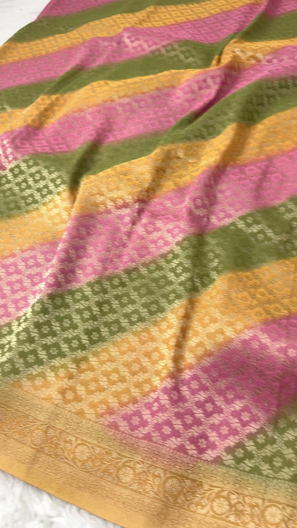 Mustard Yellow Leheriya Rangkaat Banarasi Khaddi Georgette Saree