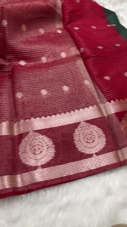 Bottle Green Maroon Semi Banarasi Silk Saree