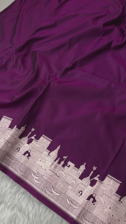 Deep Wine Kashi Ghat Banarasi Satin Katan Silk Saree