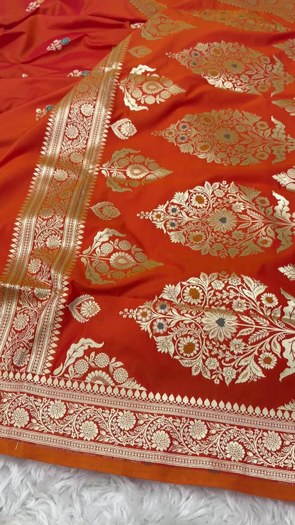 Orange Banarasi Meenakari Katan Silk Saree