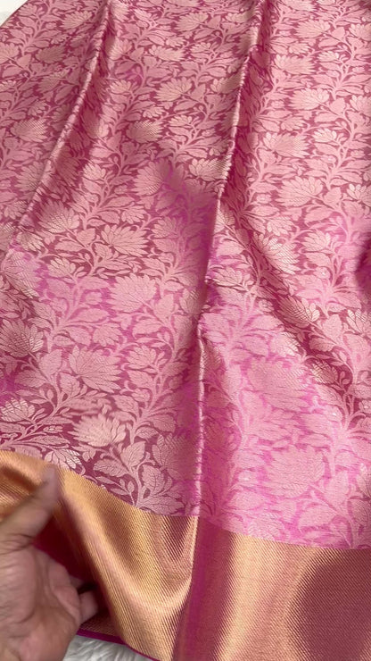 Floral Pink Kanjivaram Tissue Silk Saree